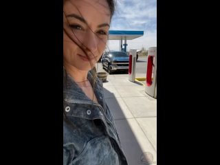 flashing her tits at the tesla chargers in deming, ny, happy earth day